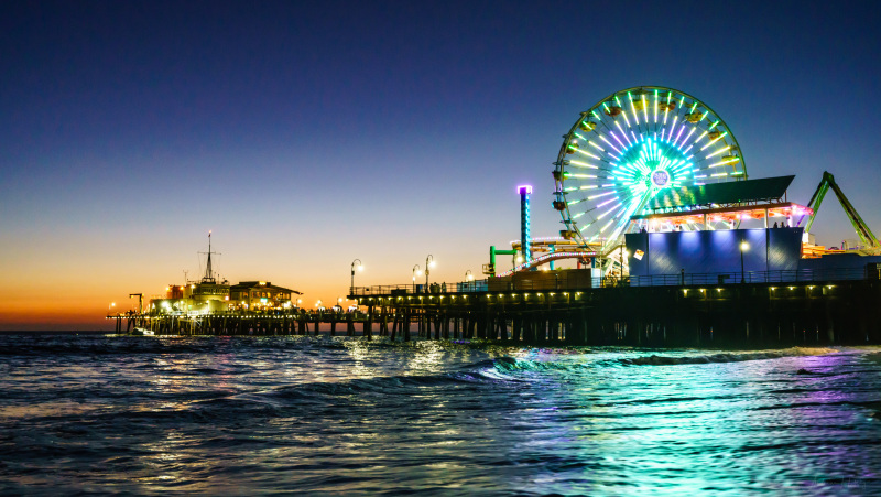 Santa Monica Beach at night