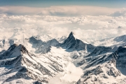 Areal view of Moountain peaks in the Alps