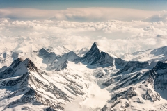 Areal view of Moountain peaks in the Alps